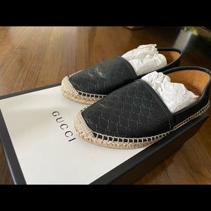 New in Box Gucci Black Leather Espadrilles Sz 36.5